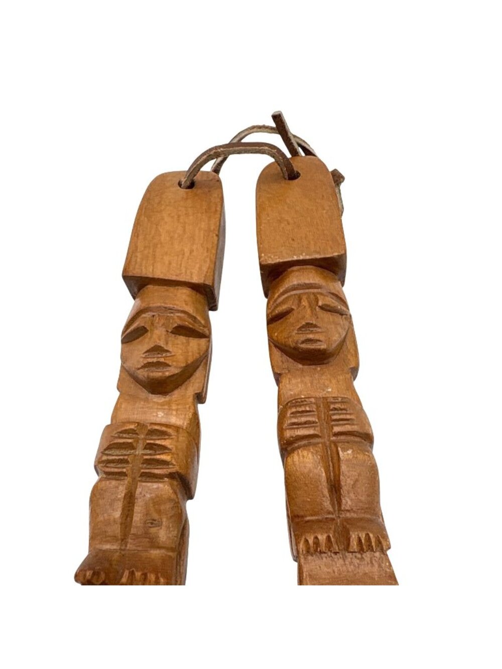 Vintage Hand-Carved Wooden Fork & Spoon Wall Decor Set With Tribal Motif 12 Inch - Picture 6 of 9
